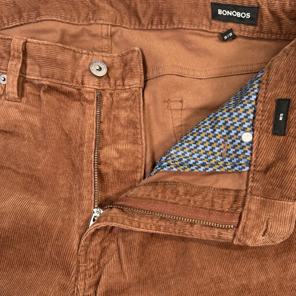 Bonobos Pants Mens 36x30 Brown 5 Pocket Corduroy Slim Office Stretch Performance - Picture 3 of 16